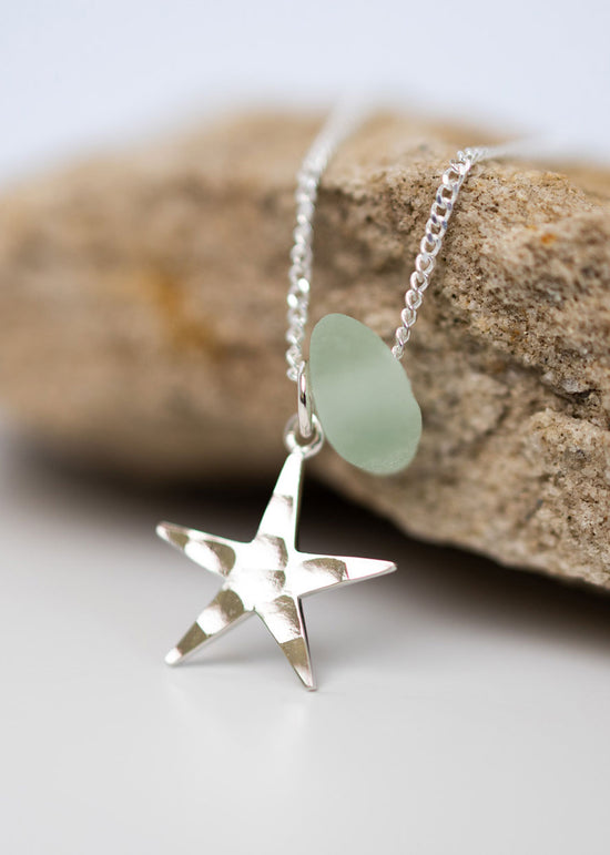 Load image into Gallery viewer, Starfish Charm Sea Glass Necklace by Spindrift
