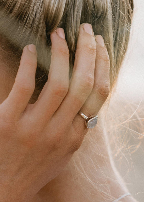 Moonstone Droplet Silver Ring by Tropical Tribe