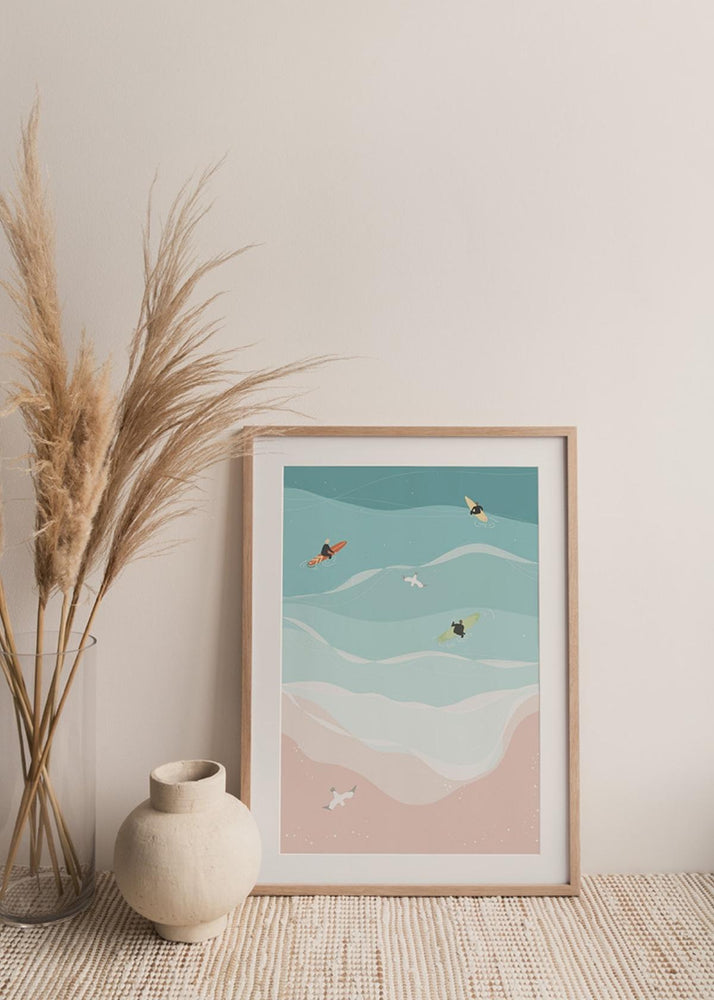 Surfers in the Sea Art Print