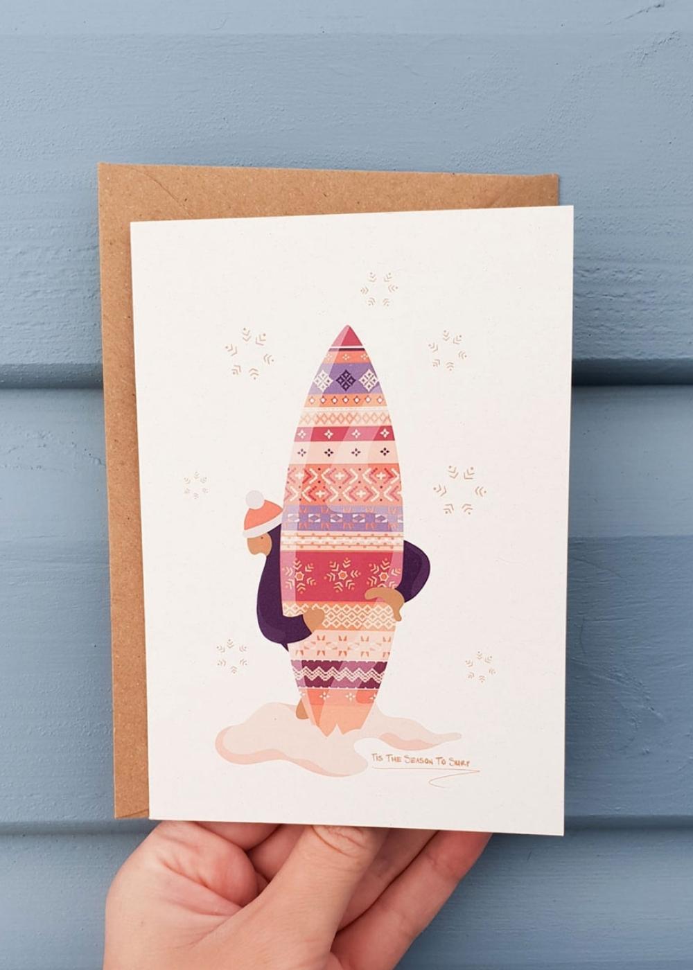 Purple Surfboard Christmas Greeting Card