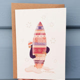 Purple Surfboard Christmas Greeting Card