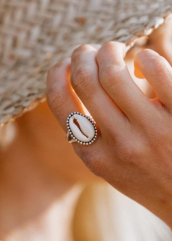 Sterling silver cowrie shell ring sales
