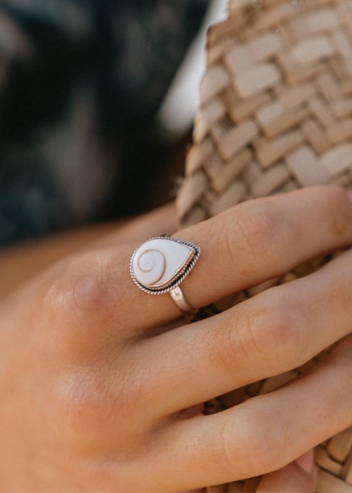 Teardrop Shiva Shell Ring by Tropical Tribe