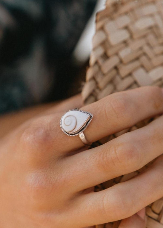 Teardrop Shiva Shell Ring by Tropical Tribe