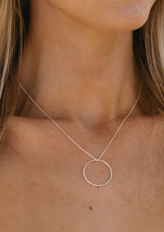 Silver Hammered Hoop Necklace by One & Eight