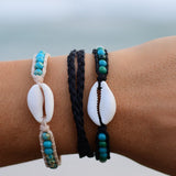 Double Wrap Cowrie Shell Black Bracelet
