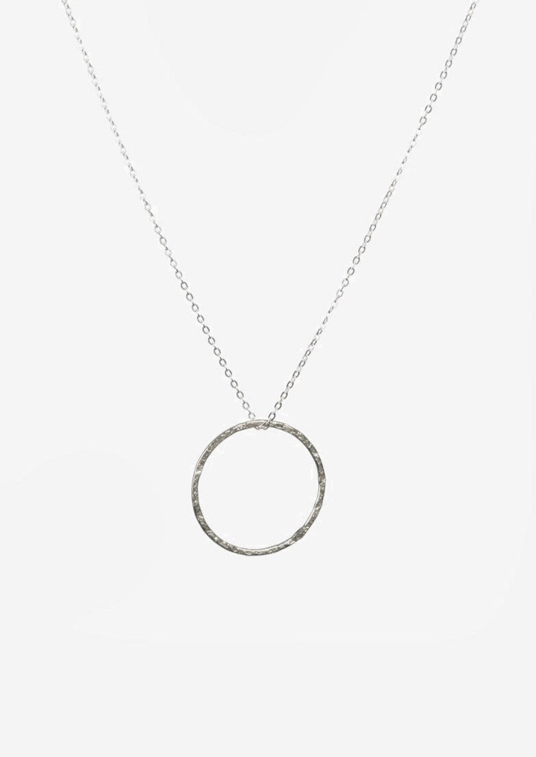 Silver Hammered Hoop Necklace by One & Eight