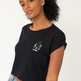 SurfGirl 'Happy Place' Organic Cotton Crop Tee in Black