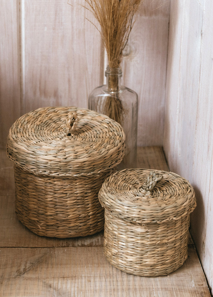 Seagrass Storage Baskets with Lid - Set of Two