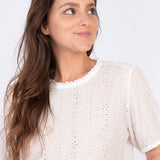 Leonor Ladies Broderie Anglaise White Short Sleeve Top T-Shirt by Protest Clothing