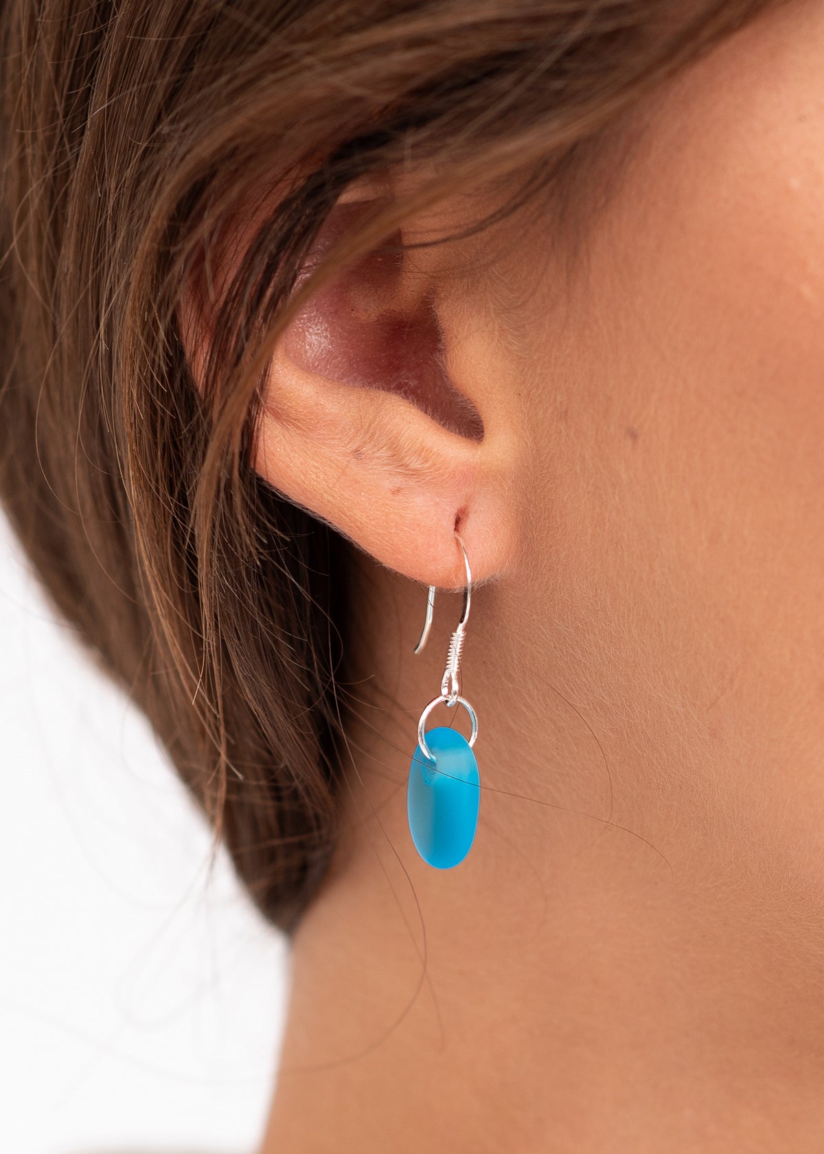 Aqua Blue Sea Glass Drop Hook Earrings by Yemaya