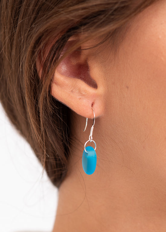 Load image into Gallery viewer, Aqua Blue Sea Glass Drop Hook Earrings by Yemaya
