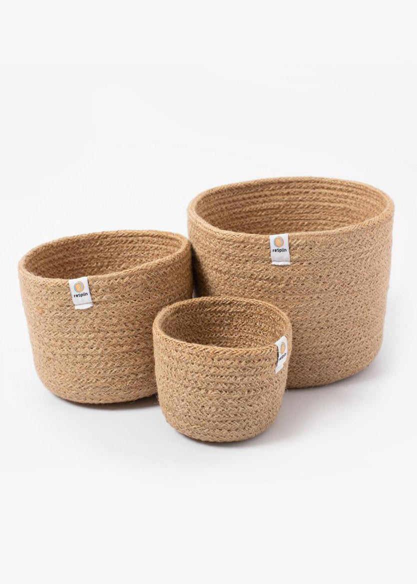 Three Piece Jute Basket Set - Natural