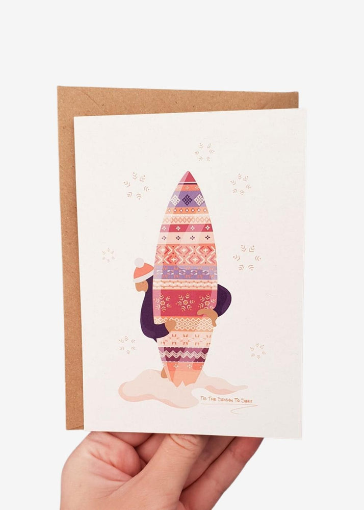 Purple Surfboard Christmas Greeting Card