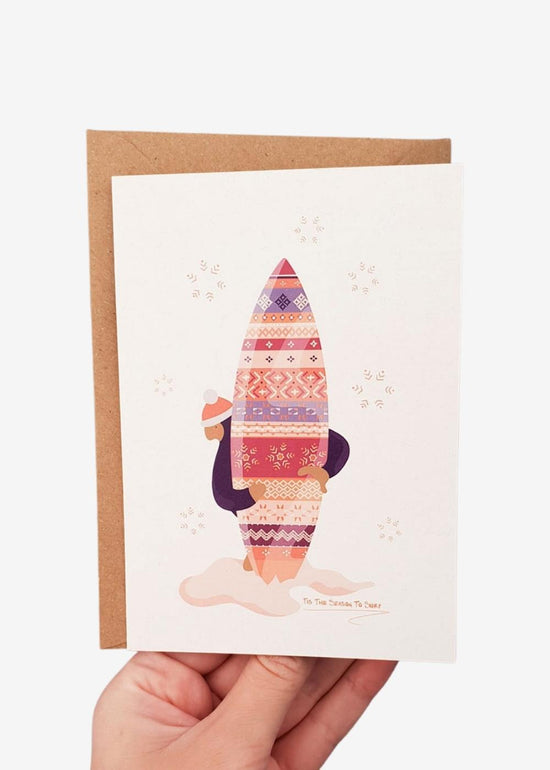 Load image into Gallery viewer, Purple Surfboard Christmas Greeting Card
