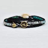 Double Wrap Cowrie Shell Black Bracelet