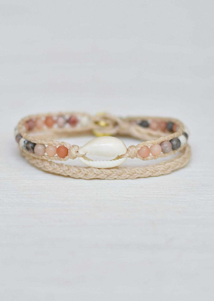 Double Wrap Cowrie Shell Natural Bracelet