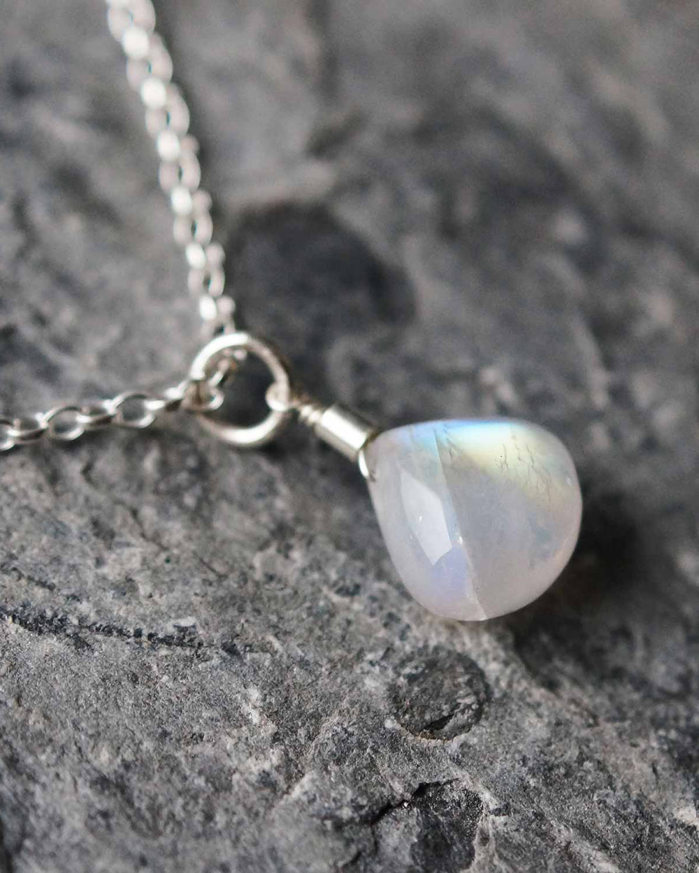 Sterling Silver Leaf Pendant Necklace With Green Crystal & Moonstone - Women's Jewelry