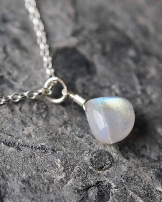 Load image into Gallery viewer, White Rainbow Moonstone Gemstone Pendant Sterling Silver Necklace by Sadie Jewellery made in Cornwall, UK
