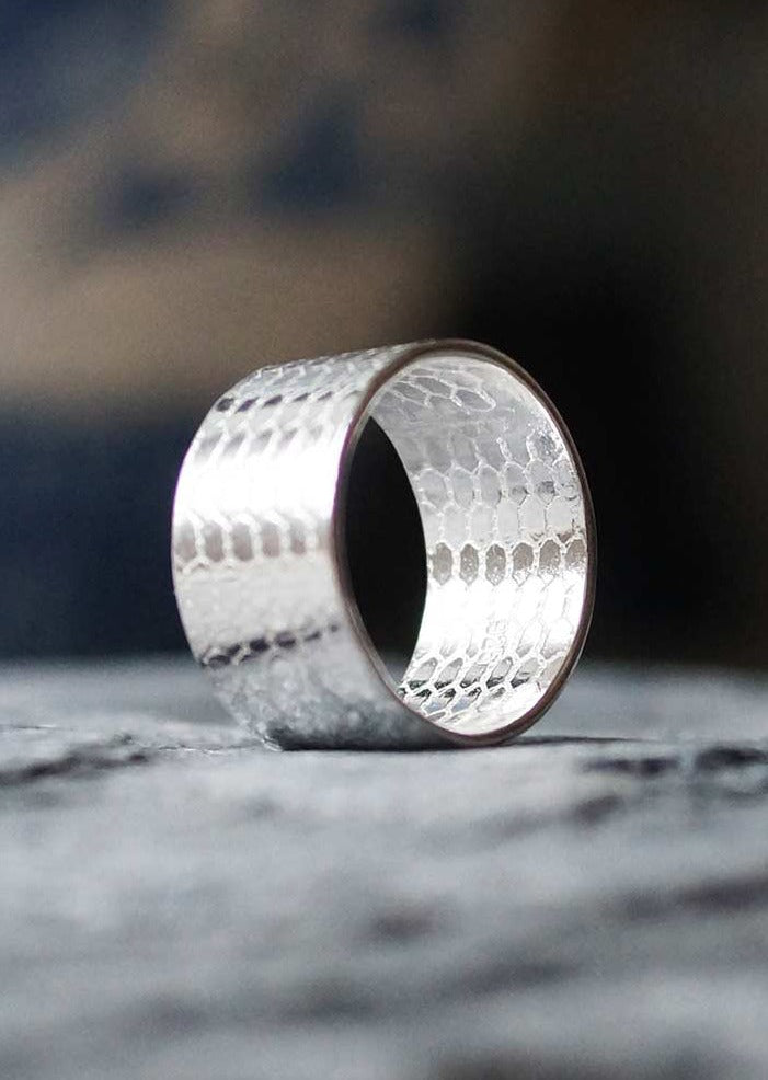 Load image into Gallery viewer, Chunky Mermaid Scale Sterling Silver Ring by Sadie Jewellery

